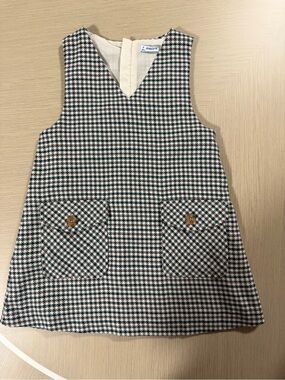 Mayoral Black & Cream Houndstooth Pinafore Dress with Patch Pockets